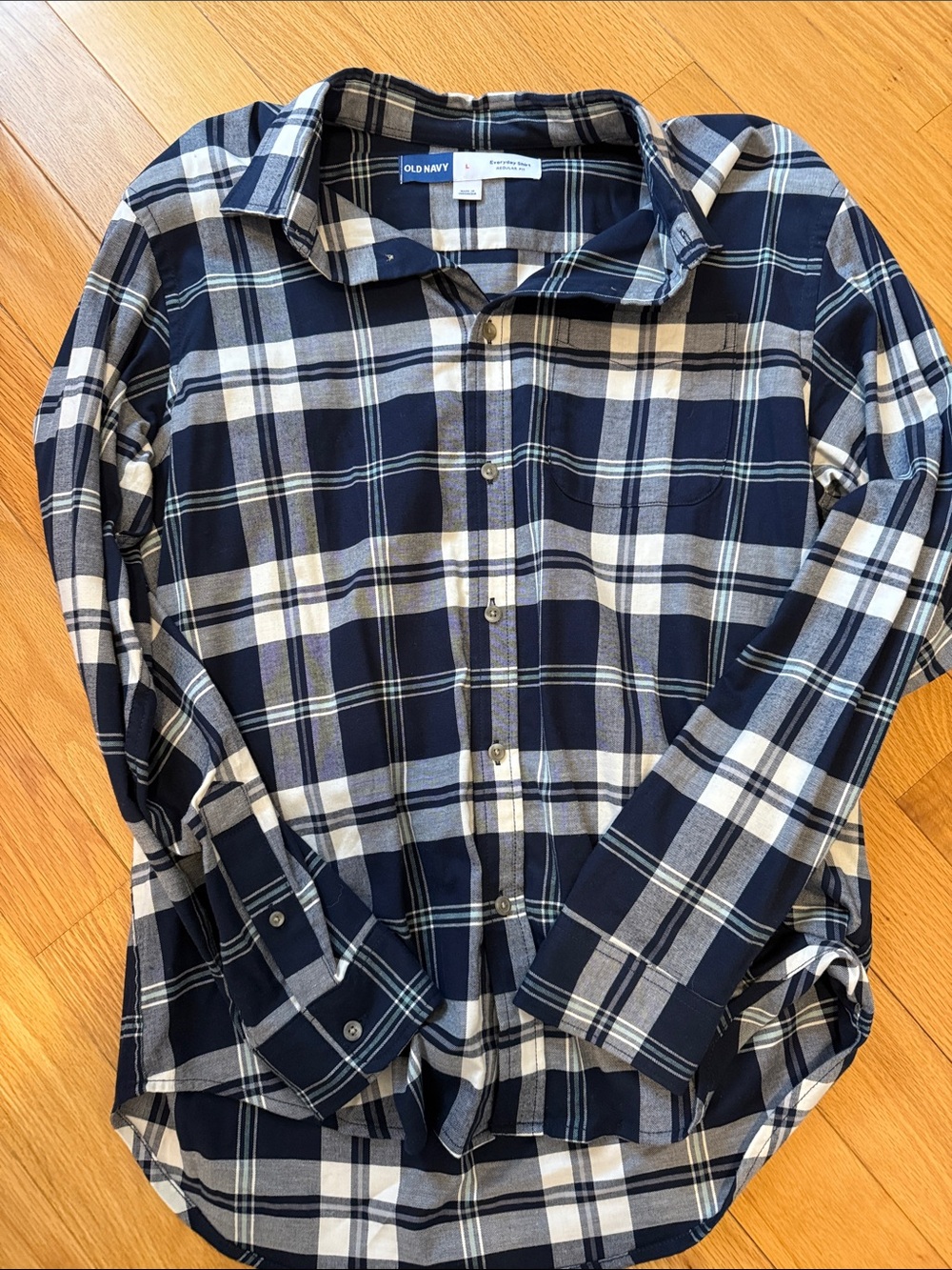 Old Navy Navy and White Plaid Button-Down Shirt
